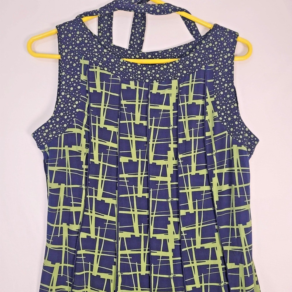 Perceptions New York Dress Womens M Blue Green Sleeveless Midi Tie‎ Waist Career - Picture 3 of 13